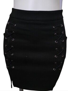 Women's Black Lace-Up Mini  Skirt